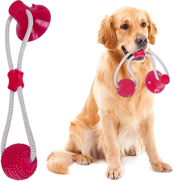 Игрушка для собак Woof Glider канат на присоске с мячиком Розовая ...