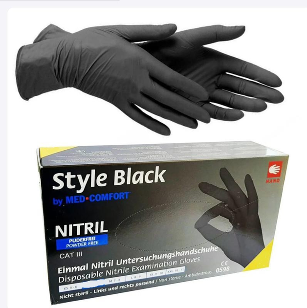 Перчатки Виниловые Синтетические (Витрил), AMPri, 100 шт. чёрные M - изображение 1