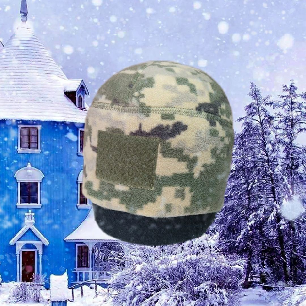 Шапка військова флісова Козак Піксель зимова 58 розмір чоловіча для ВСУ / для військових - зображення 2