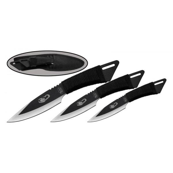 Метальні ножі набір 3 штуки в чохлі нержавіюча сталь "Скорпіон" Чорні - зображення 1