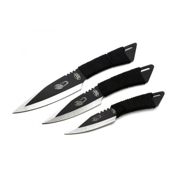 Метальні ножі набір 3 штуки в чохлі нержавіюча сталь "Скорпіон" Чорні - зображення 2