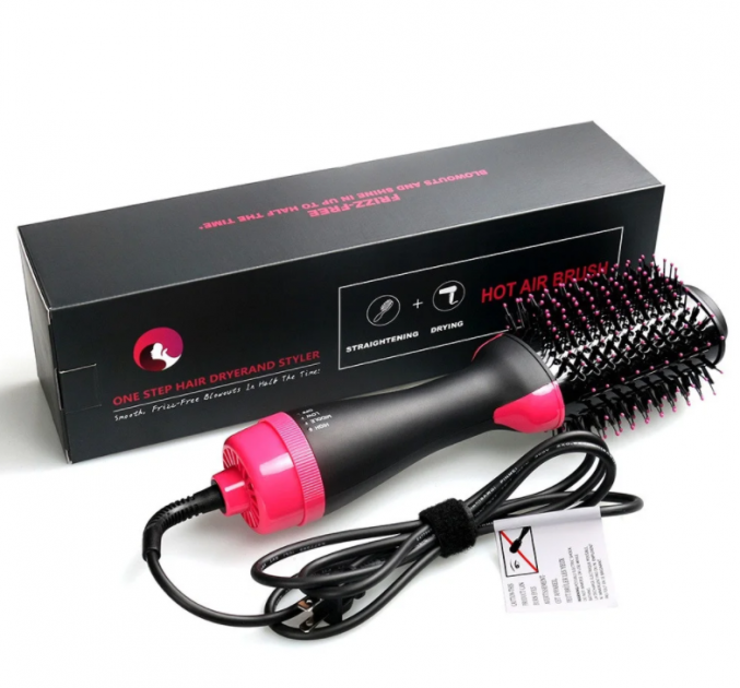 Фен щетка расчёска стайлер для укладки волос 3в1 One Step Hair Dryer and Styler черный - изображение 8