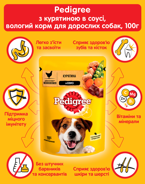 Упаковка влажного корма для взрослых собак Pedigree Курица и овощи в соусе 24 шт по 100 г (5900951217326) - изображение 5