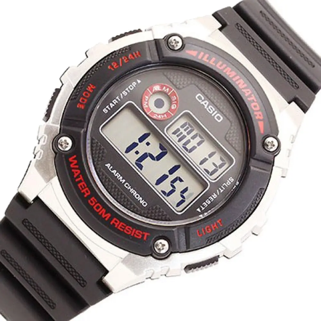 Мужские наручные часы Casio W-216H-1C с цифровым дисплеем Серый\Черный ремень - изображение 8