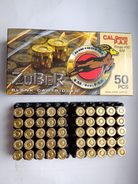 Патроны пистолетные холостые Zuber 9 мм P.A.K., 50 шт - изображение 1