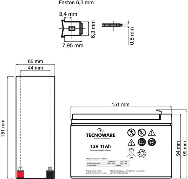 Tecnoware Batteria 12V 9AH FASTON 6,3 MM - EACPE12V09ATWP