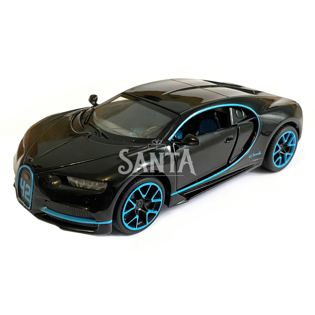 Игрушечная машинка металлическая Бугатти Широн «АвтоЕксперт» Bugatti Chiron (1:32) черная инерц., свет, звук, откр. двери,14*6*5 см (LF - 83880) - изображение 2