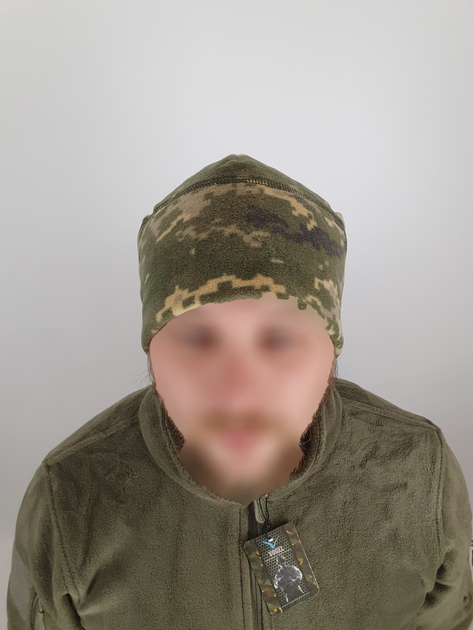 Тепла зимова флісова шапка піксель для військових ЗСУ універсального розміру кольору камуфляж піксель 2734 - зображення 2