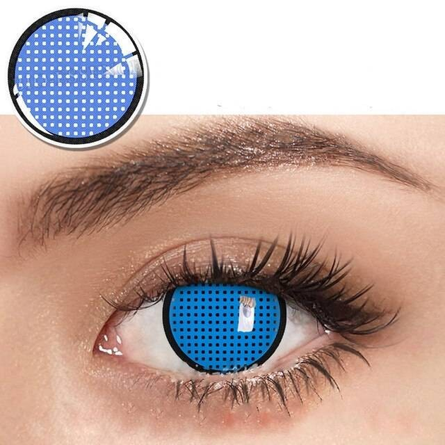 Линзы цветные без диоптрий голубые сетка с ободком Blue Mesh ...