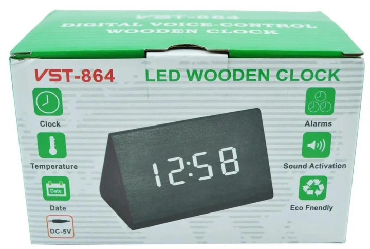 Годинники настільні електронні дерево VST-864 5V з червоним LED підсвічуванням. - Фото 2 Годинники настільні електронні дерево VST-864 5V з червоним LED підсвічуванням. - зображення 2