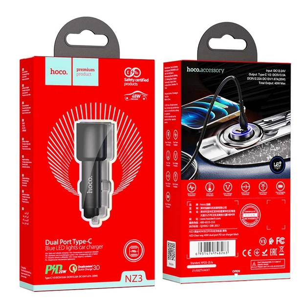 Автомобільний зарядний пристрій Hoco NZ3 Clear Way 40W (2 Type-C) - зображення 5