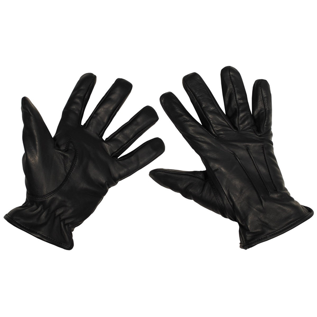 Зимові тактичні шкіряні рукавички MFH стійкі до порізів чорні утеплені (15610_M) - зображення 1