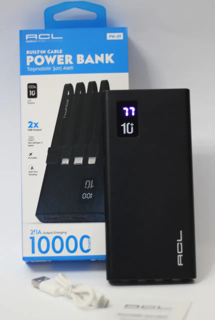 Power Bank павербанк ACL 09PW УМБ з екраном 10000mAh, 2*USB та вбудовані кабелі Lightning/MicroUSB/Type-C/USB - зображення 5