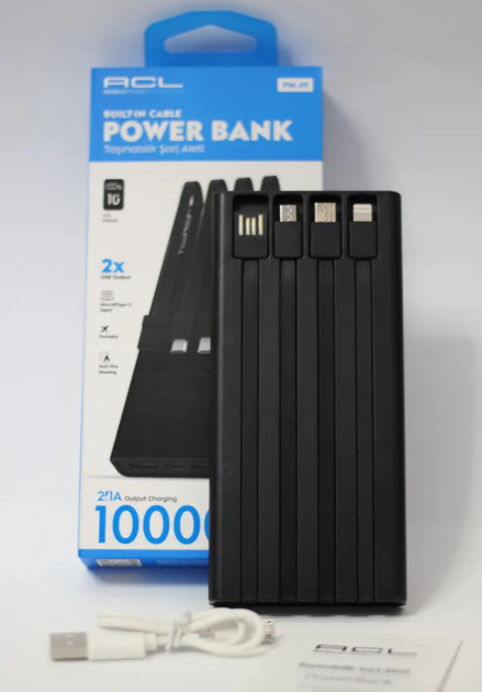 Power Bank павербанк ACL 09PW УМБ з екраном 10000mAh, 2*USB та вбудовані кабелі Lightning/MicroUSB/Type-C/USB - зображення 6