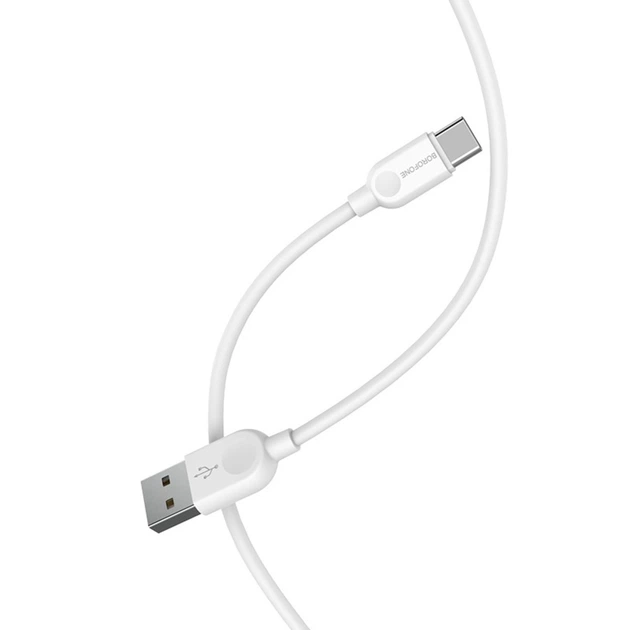 Кабель BOROFONE BX14 USB to Type-C 2.4A, 3m, PVC, TPE connectors, White (6957531090397) - изображение 5