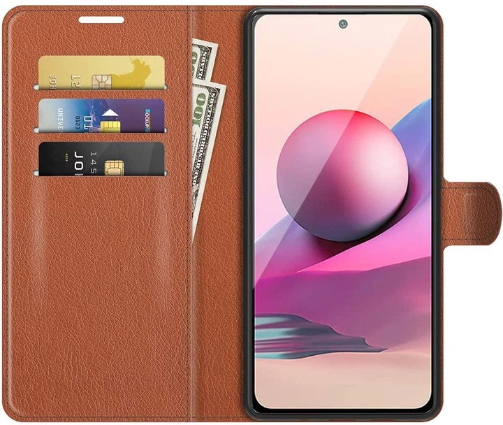 Чехол IETP для Xiaomi Poco M5s книжка кожа PU с визитницей коричневый - Фото 3 Чехол IETP для Xiaomi Poco M5s книжка кожа PU с визитницей коричневый - изображение 3