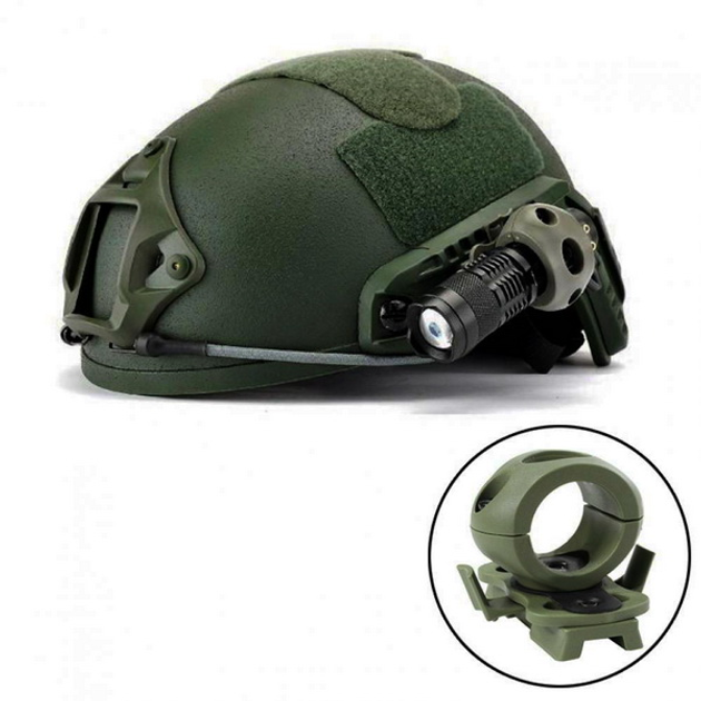 Крепление фонаря на рельсы тактического шлема - держатель фонарика, Green (12494) - изображение 2