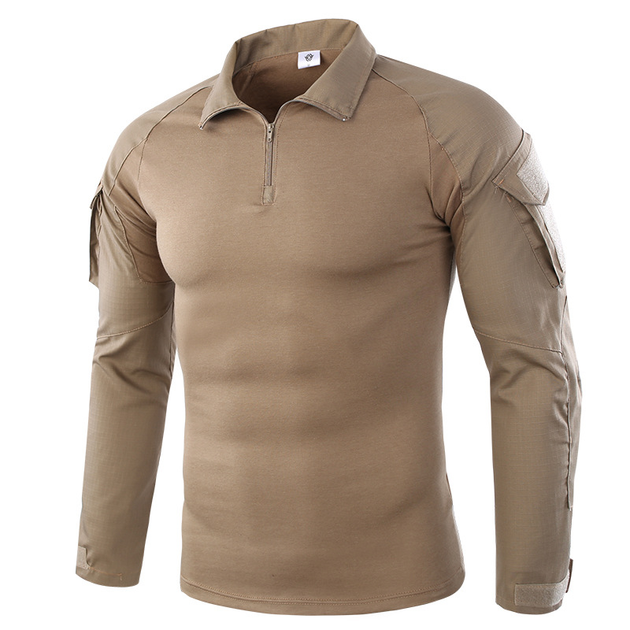 Тактическая рубашка Lesko A655 Sand Khaki 3XL убакс мужская милитари с отверстиями для налокотников - изображение 1