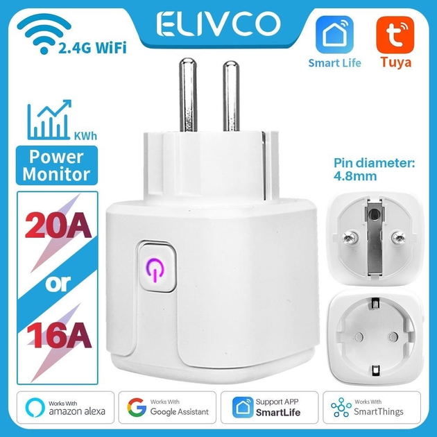 Розумна розетка Elivco Tuya Smart Wi-Fi Plug EU 16A, SmartLife, Amazon ...