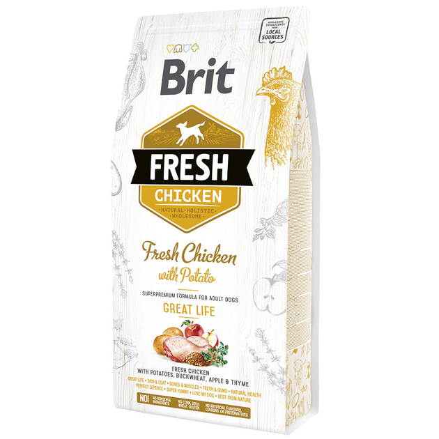 Полнорационный сухой корм для взрослых собак Брит Brit Fresh Chicken ...
