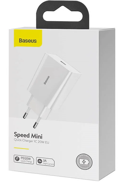 Адаптер сетевой BASEUS CCFS-SN02 Speed Mini USB Type-C 20Вт 3A белый - Фото 2 Адаптер сетевой BASEUS CCFS-SN02 Speed Mini USB Type-C 20Вт 3A белый - изображение 2