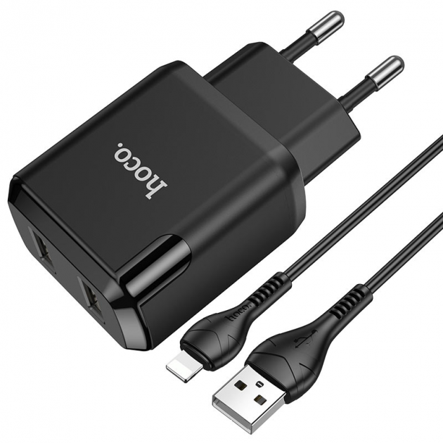 Зарядное устройство HOCO Lightning cable Speedy dual port charger set N7 |2USB, 5V / 2.1A| black - Фото 1 Зарядное устройство HOCO Lightning cable Speedy dual port charger set N7 |2USB, 5V / 2.1A| black - изображение 1