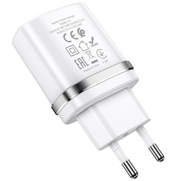 Адаптер сетевой зарядное устройство HOCO Micro USB cable N1 1USB 2.4A Белый - Фото 3 Адаптер сетевой зарядное устройство HOCO Micro USB cable N1 1USB 2.4A Белый - изображение 3