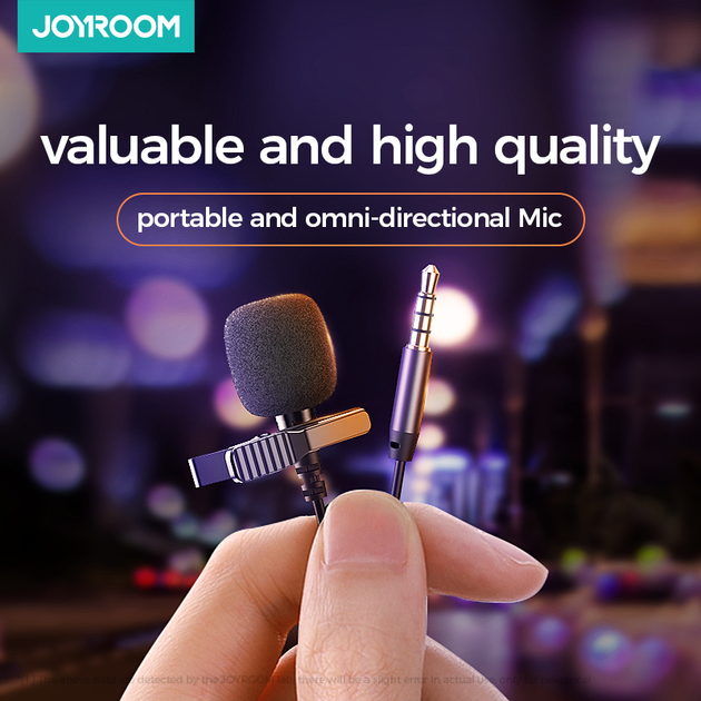 Микрофон петличный петличка JOYROOM Lavalier Microphone JR-LM1 AUX 2m - Фото 6 Микрофон петличный петличка JOYROOM Lavalier Microphone JR-LM1 AUX 2m - изображение 6