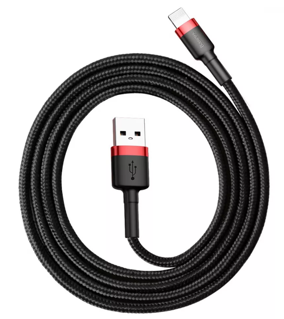 Кабель для заряджання Baseus Cafule Lightning CALKLF-B19 2.4A 100 см red/black - Фото 2 Кабель для заряджання Baseus Cafule Lightning CALKLF-B19 2.4A 100 см red/black - зображення 2