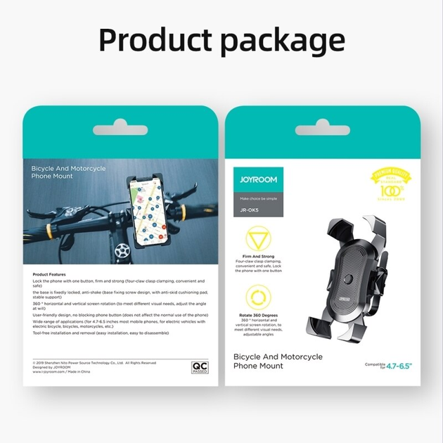 Універсальний тримач для велосипеда / мотоцикла JOYROOM Phone Holder For Bicycle and Motorcycle JR-OK5 |4.7-6.5"| - Фото 6 Універсальний тримач для велосипеда / мотоцикла JOYROOM Phone Holder For Bicycle and Motorcycle JR-OK5 |4.7-6.5"| - зображення 6