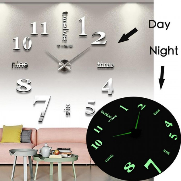 Часы настенные 3D DIY Clock Кварцевые с 3Д эффектом светятся в темноте ...