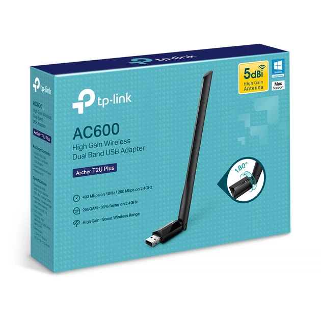 Адаптер WiFi TP-LINK Archer T2U plus AC600, USB (ARCHER-T2U-PLUS) - Фото 7 Адаптер WiFi TP-LINK Archer T2U plus AC600, USB (ARCHER-T2U-PLUS) - зображення 7