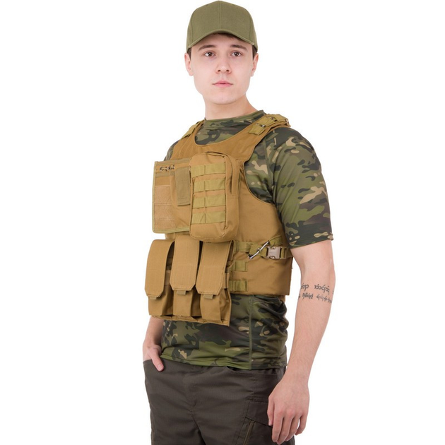Разгрузочный жилет универсальный, разгрузка тактическая на 4 кармана Military Rangers ZK-5516 хаки - изображение 1
