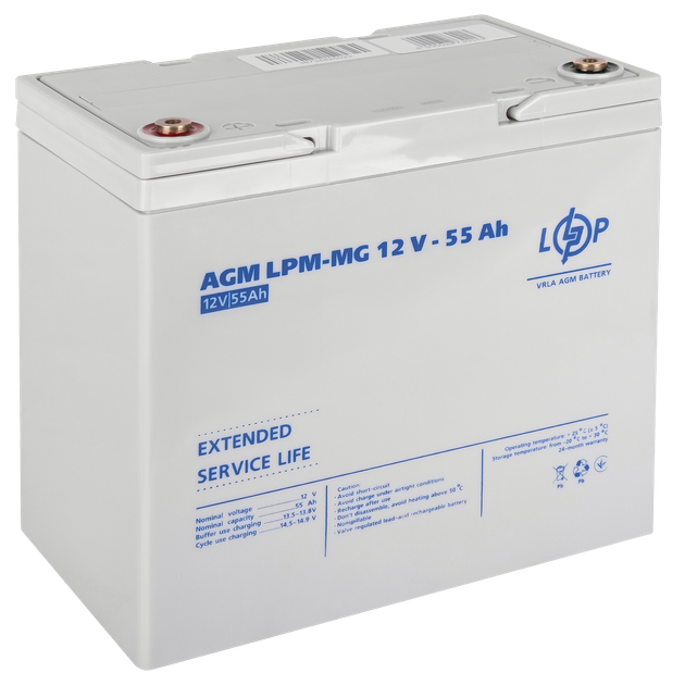 Акумулятор GEL LogicPower LPM-MG 12V - 55 Ah - Фото 2 Акумулятор GEL LogicPower LPM-MG 12V - 55 Ah - зображення 2