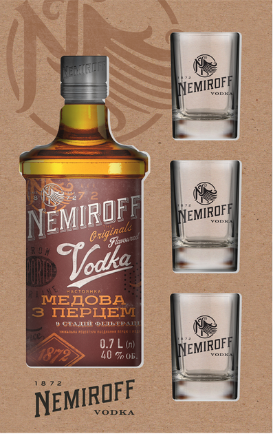Настойка Nemiroff Украинская медовая с перцем 0.7 л 40% + 3 рюмки ...