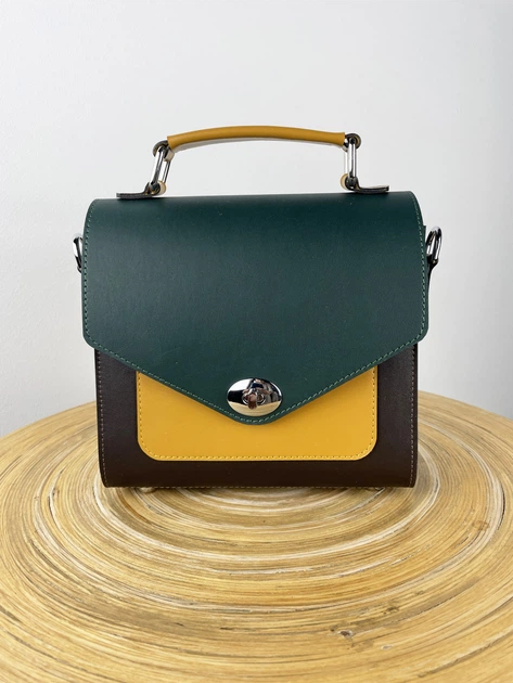 Сучасна та стильна шкіряна жіноча сумка кроссбоді Lamponi Chest one darkgreen/yellow/darkbrown - Фото 2 Сучасна та стильна шкіряна жіноча сумка кроссбоді Lamponi Chest one darkgreen/yellow/darkbrown - зображення 2