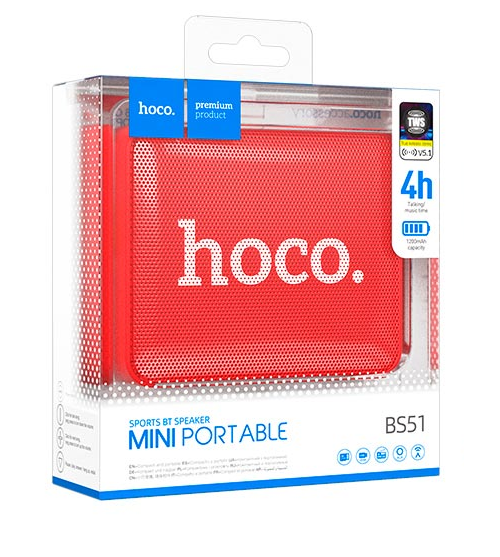 Портативная Bluetooth колонка Hoco Gold brick sports BT speaker bs51 BT5.1 TWS USB/AUX/TF/FM 4h red - изображение 3