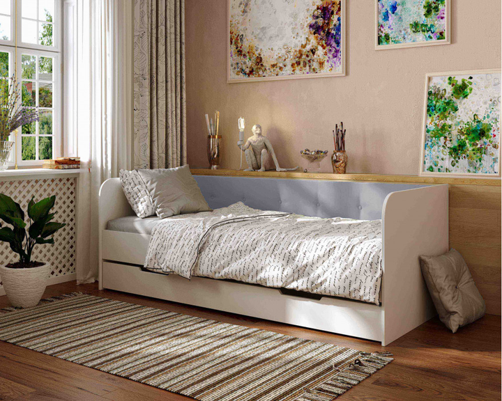 Кровать односпальная Valencia Light grey Viorina-Deko с выдвижным ...