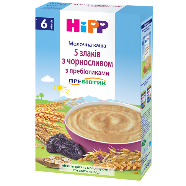 Молочна каша 5 злаків з чорносливом з пребіотиками HIPP від 6 місяців 250 гр - зображення 1