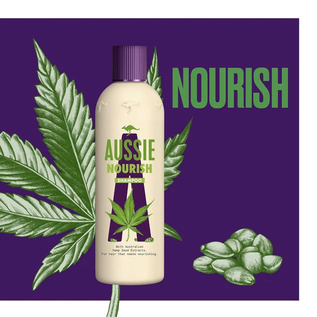 Шампунь для сухих и поврежденных волос с экстрактом семян конопли Aussie Hair Nourish Hemp , 300 мл - Фото 2 Шампунь для сухих и поврежденных волос с экстрактом семян конопли Aussie Hair Nourish Hemp , 300 мл - изображение 2