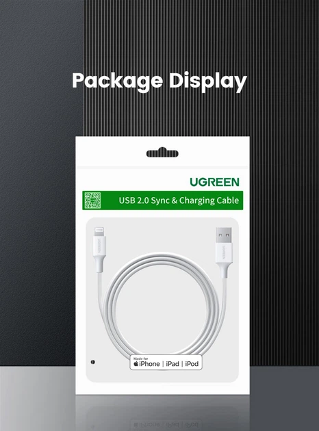 Kabel Ugreen US155 USB 2.0 męski na Lightning męski kabel niklowany obudowa ABS 2.4A 2 m Biały (6957303827305) - obraz 5