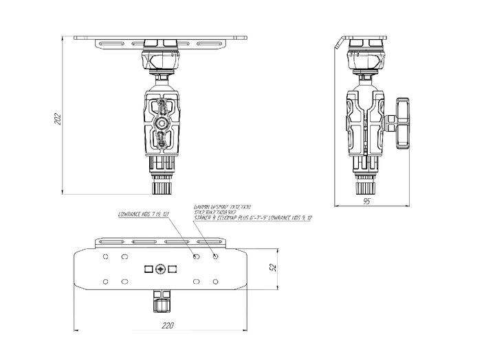 Алюминиевая платформа BORIKA FASTen SLr220 черная для эхолотов 220x52 мм с шаровым соединением 1.5" 38 мм (SL - изображение 2