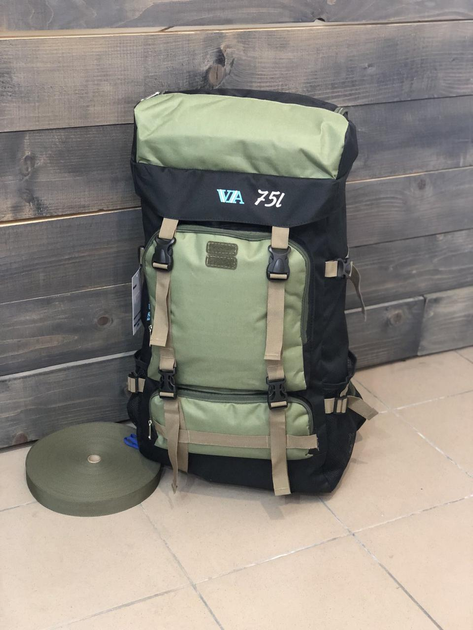 Універсальний рюкзак тактичний 75 літрів, військовий водовідштовхувальний рюкзак із щільної тактичної тканини чорно зелений - зображення 1