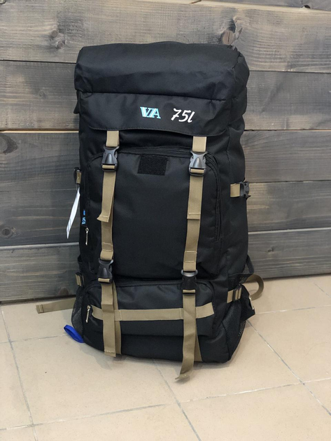 Універсальний рюкзак тактичний 75 літрів, військовий водовідштовхуючий рюкзак із щільної тактичної тканини чорний - зображення 1
