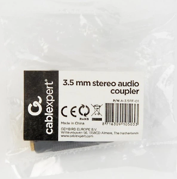 Перехідник Cablexpert 3.5 мм — 3.5 мм Black (A-3.5FF-01) - зображення 2