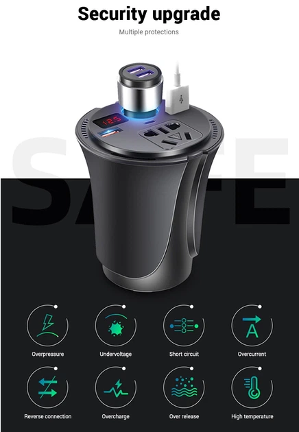 Автомобільний Інвертор Glass 09-C (Стакан) 12v-220v 150W Ватт Перетворювач струму для Машини, Автомобіля Авто, A1-Tech - зображення 10