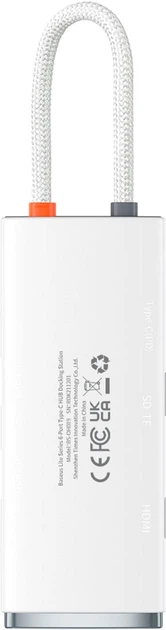 USB-хаб Baseus Lite Series 6-Port Multifunctional HUB USB Type-C - 2xUSB 3.0 / USB Type-C PD / HDMI 1.4 / SD / TF White (WKQX050102) - зображення 2