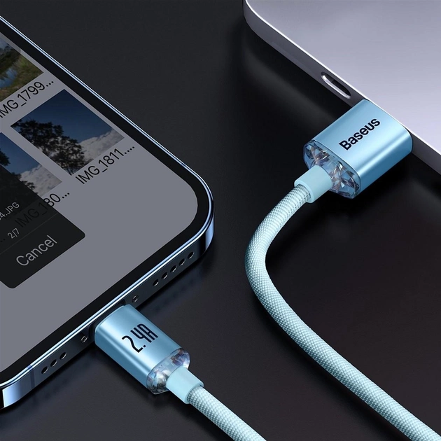 Кабель Baseus Crystal Shine Series Fast Charging Data Cable USB to iP 2.4A 1.2 м Sky Blue (CAJY001103) - зображення 6