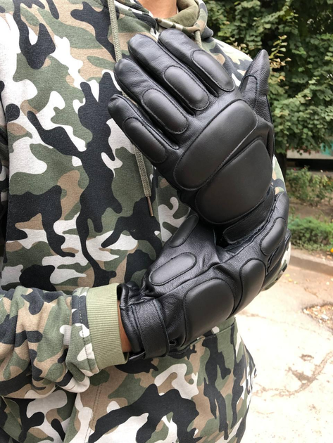 Перчатки зимние тактические из кожи на флисовой подкладке GlovesUA мод.312-б Черный 11 - изображение 2