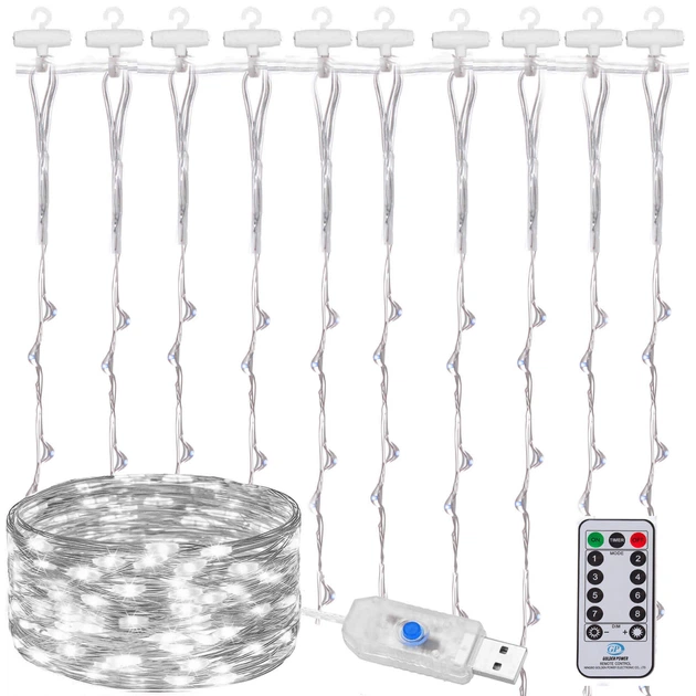Гирлянда водопад (штора) Springos 2 x 2 м 200 LED Pilot USB CL4021 Cold White - изображение 10